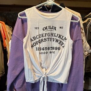 White Ouija Board Graphic Tie-Front Tank Top